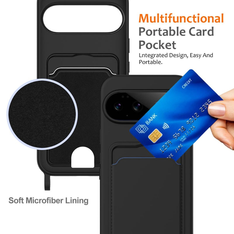 Load image into Gallery viewer, Google Pixel 11 Pro XL - Integrated Card Bag Solid Color Liquid Silicone Phone Case with Lanyard
