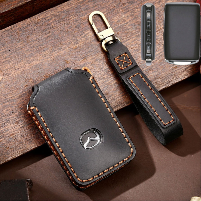 Load image into Gallery viewer, Mazda Handcrafted Genuine Leather Folding Car Key Fob Case Cover For CX-5, CX-3, CX-30, CX-9
