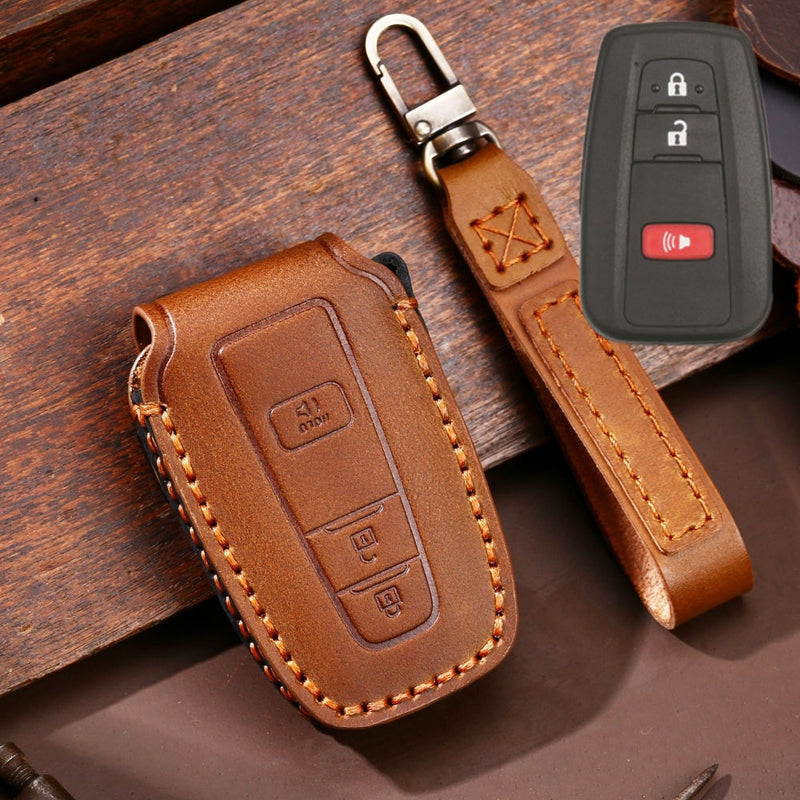 Chargez l&#39;image dans la visionneuse de la galerie, Toyota Handcrafted Genuine Leather Car Key Fob Protective Case Cover For Camry, C-HR, Corolla, RAV4, Avalon, Land Cruiser, Prado, Prius
