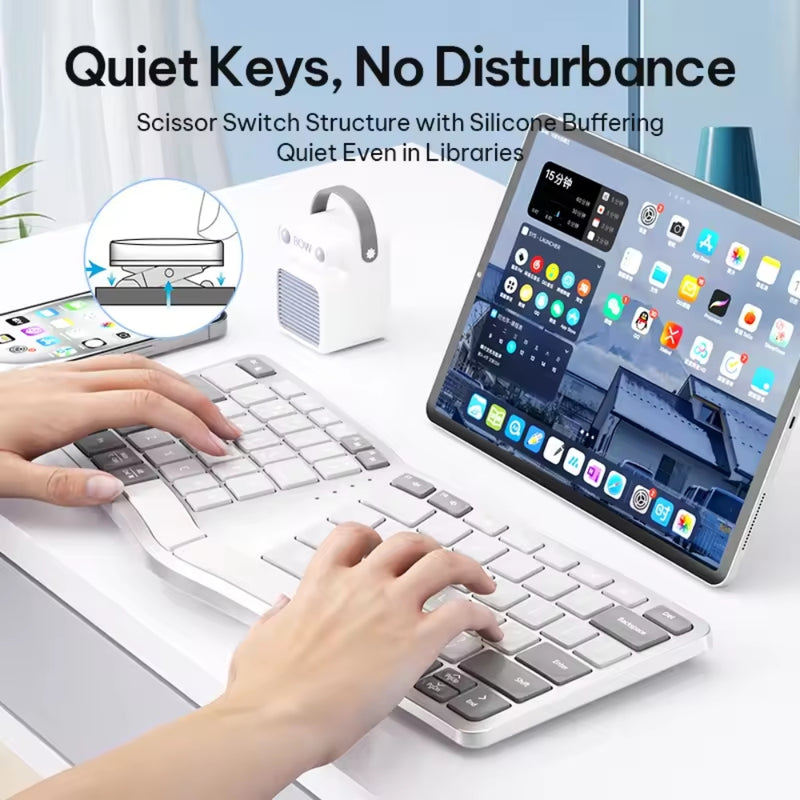 Cargue la imagen en el visor de la galería, Ergonomic Split Wireless Keyboard, Bluetooth 5.0/2.4GHz/USB-C Wired, 80-Key Rechargeable Keyboard for Windows, Mac OS, Android
