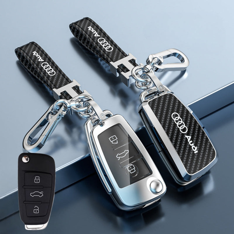 Load image into Gallery viewer, Audi Zinc Alloy + Carbon Fiber Texture Car Key Fob Case Cover For A3, A4, A5, A6, Q2, Q3, Q5, Q7, Q8, e-tron
