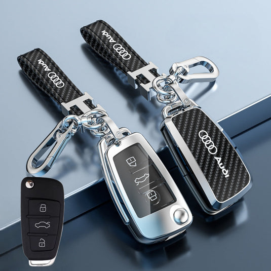 Audi Zinc Alloy + Carbon Fiber Texture Car Key Fob Case Cover For A3, A4, A5, A6, Q2, Q3, Q5, Q7, Q8, e-tron