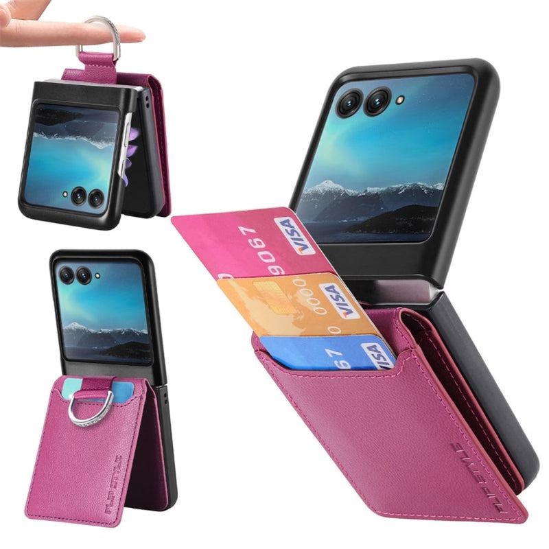 Load image into Gallery viewer, [With Card Slot] Motorola Razr 50/Ultra - Litchi Texture Leather Ring Wallet Phone Case - Polar Tech Australia
