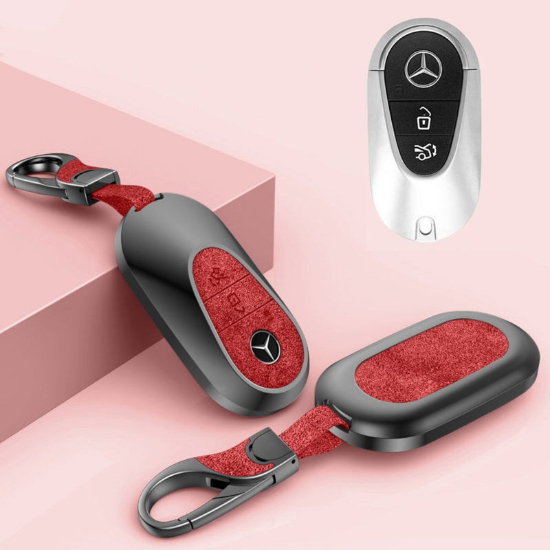 Chargez l&#39;image dans la visionneuse de la galerie, Mercedes Benz Aluminum Alloy Leather Car Key Fob Protection Case Cover For Benz A, C, E, S, G-Class, GLA, GLB, GLC, GLE, GLS, CLA, CLS, EQC
