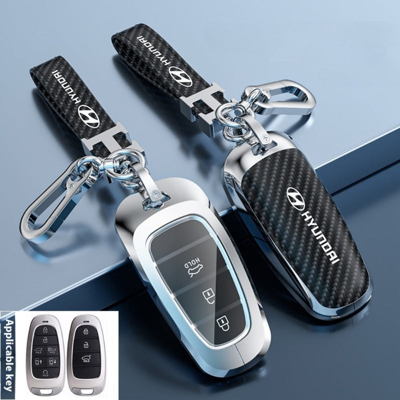 Load image into Gallery viewer, Hyundai Zinc Alloy + Carbon Fiber Texture Car Key Fob Case Cover For Palisade, Elantra, Accent, Kona, Santa Fe, Veloster

