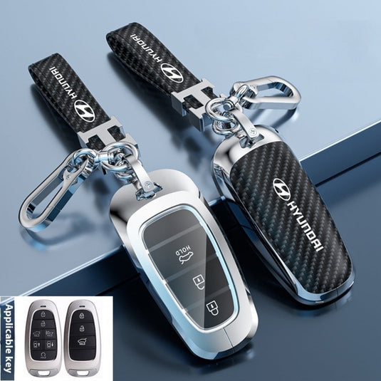 Hyundai Zinc Alloy + Carbon Fiber Texture Car Key Fob Case Cover For Palisade, Elantra, Accent, Kona, Santa Fe, Veloster