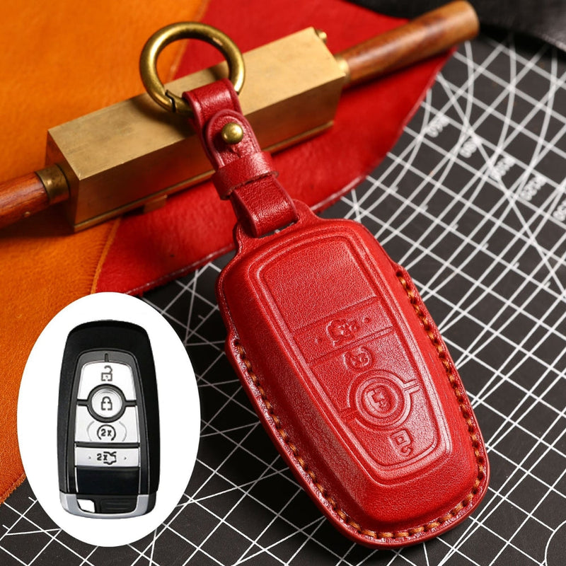 Chargez l&#39;image dans la visionneuse de la galerie, Ford Handcrafted Genuine Leather Folding Car Key Fob Protective Case Cover For Raptor F-150, Focus, Escort, Mondeo, Edge, Explorer, Mustang
