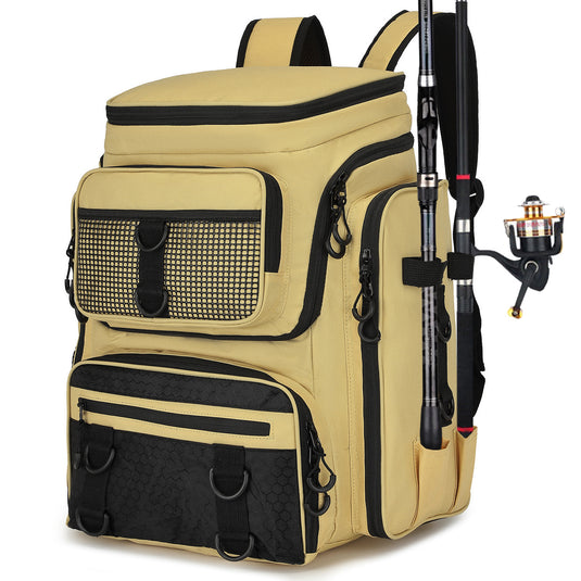 Fishing Backpack with Rod Holder, Tackle Organizer Box & Hiking Storage