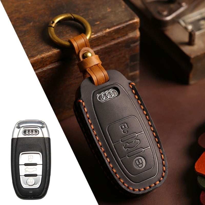 Load image into Gallery viewer, Audi Handcrafted Genuine Leather Car Key Fob Case Cover For A3, A4, A5, A6, A8, Q2, Q5, Q7, Q8, e-tron

