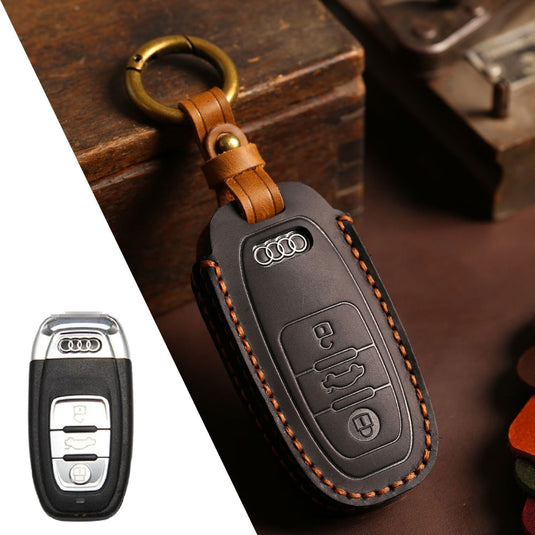 Audi Handcrafted Genuine Leather Car Key Fob Case Cover For A3, A4, A5, A6, A8, Q2, Q5, Q7, Q8, e-tron