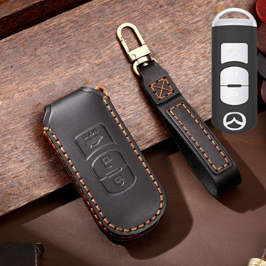 Mazda Handcrafted Genuine Leather Folding Car Key Fob Case Cover For CX-5, CX-4, CX-3