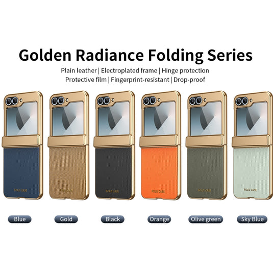 Samsung Galaxy Z Flip8 5G - Electroplated Vegan Leather Full-Body Shockproof Phone Case