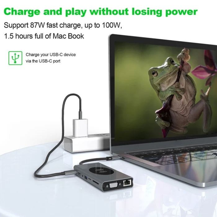 Load image into Gallery viewer, [15-in-1][BX15W] USB-C Hub Docking Station with Wireless Charging, 4K HDMI, Gigabit Ethernet, 100W PD Fast Charging
