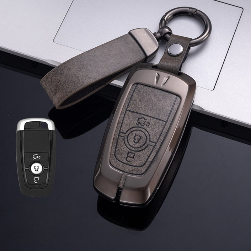 Chargez l&#39;image dans la visionneuse de la galerie, Ford Zinc Alloy Leather Folding Car Key Fob Case Cover For Ranger, Mustang, Everest, Escape, Puma, Transit, Focus, Fiesta, Ranger Raptor, Mondeo
