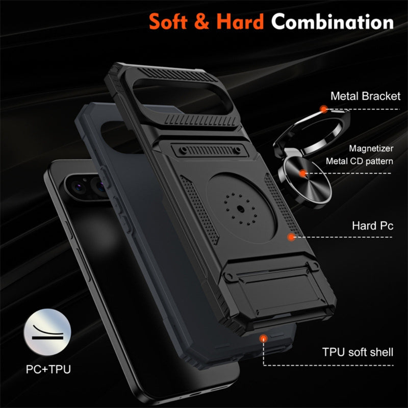 Cargue la imagen en el visor de la galería, Google Pixel 9 Pro XL - TPU+PC Shockproof Card Slot Phone Case with Metal Ring Holder - Polar Tech Australia
