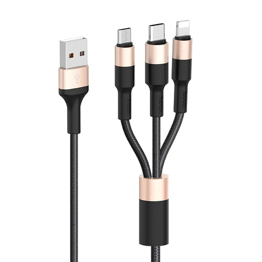 [X26][3 in 1][1M][Heavy Duty] HOCO Universal Traveling Fast Charging Data Sync USB Cable For USB-C / Lightning / Micro Phone & Tablet Device - Polar Tech Australia