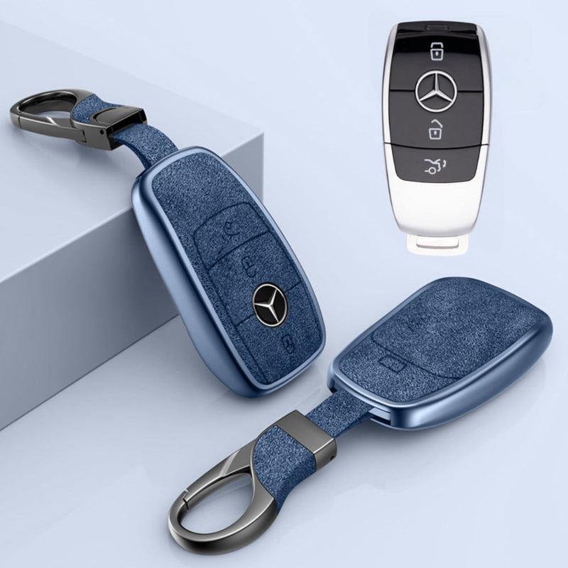 Chargez l&#39;image dans la visionneuse de la galerie, Mercedes Benz Aluminum Alloy Leather Car Key Fob Protection Case Cover For Benz A, C, E, S, G-Class, GLA, GLB, GLC, GLE, GLS, CLA, CLS, EQC
