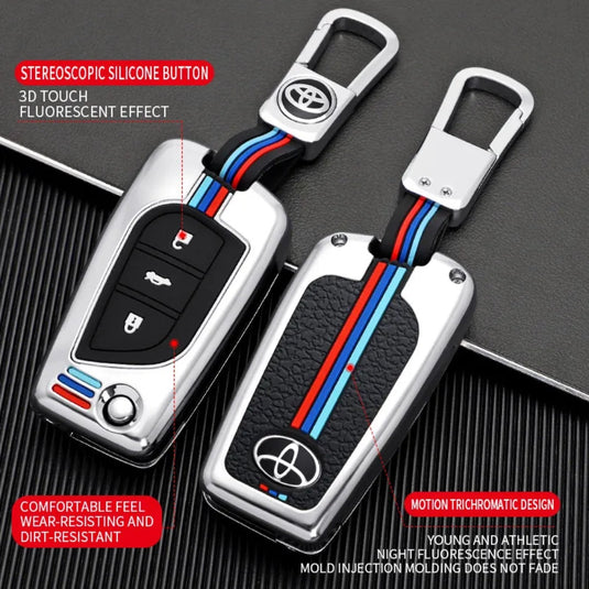 Toyota Foldable Style Metal Shell & Soft Silicone Full Protection Car Key Fob Case Cover For Camry RAV4 Highlander Avalon C-HR Prius Corolla