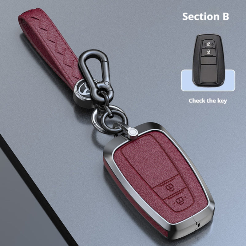 Chargez l&#39;image dans la visionneuse de la galerie, Toyota Zinc Alloy Leather Car Key Fob Case Cover For Camry, C-HR, Corolla, RAV4, Avalon, Land Cruiser, Prado, Prius
