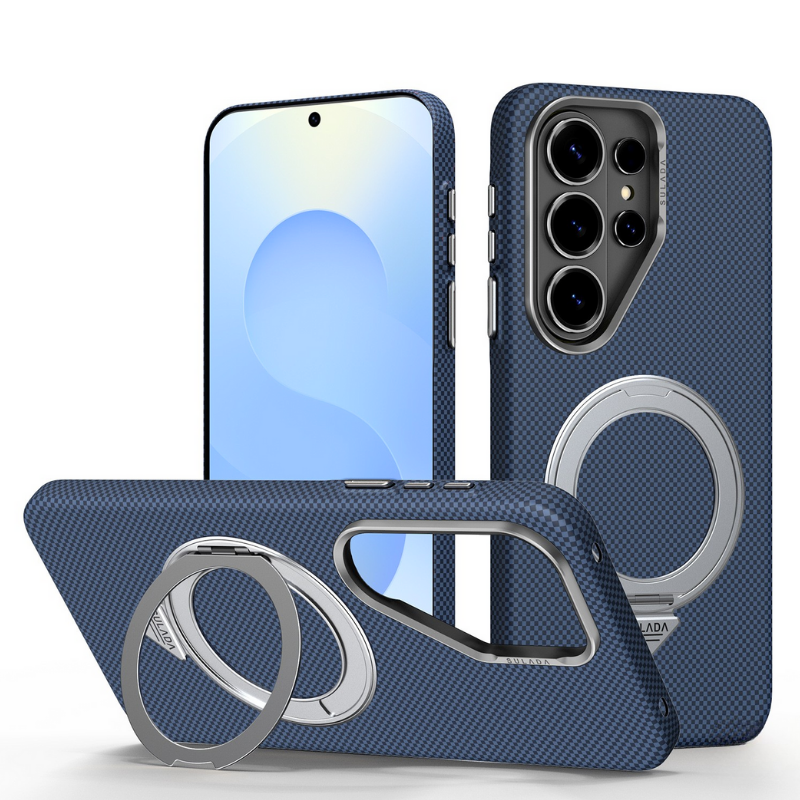 Cargue la imagen en el visor de la galería, [Built-in Stand][Magsafe Compatible] Samsung Galaxy S26/Plus/Ultra - Carbon Fiber Pattern Shockproof Protective Case
