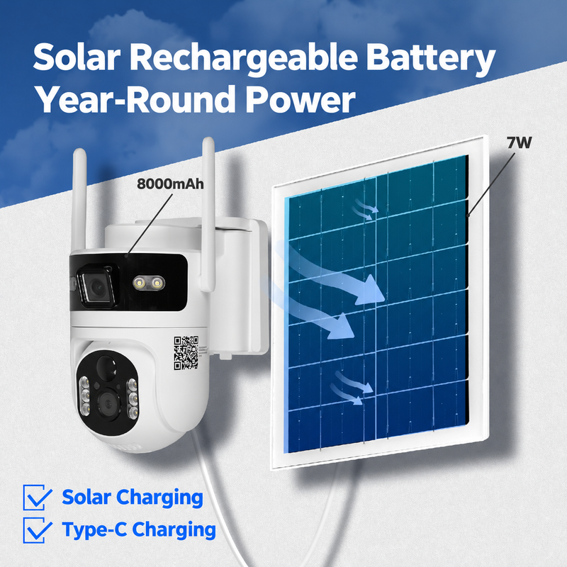 Load image into Gallery viewer, [TUYA Smart Home][4G Version][With Solar Panel] Full HD Dual Lens 4MP Wireless WIFI Full Color Day &amp; night IP65 Outdoor PTZ Security Camera
