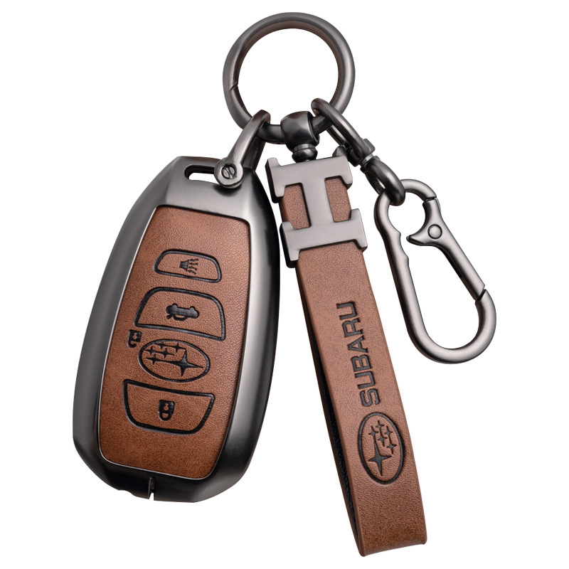 Chargez l&#39;image dans la visionneuse de la galerie, Subaru Zinc Alloy + PU Leather Car Key Fob Protective Cover Case For Outback, Forester, Impreza, WRX, XV, Crosstrek, Legacy
