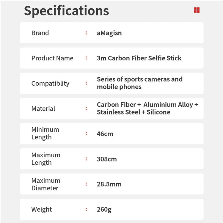 Load image into Gallery viewer, [3M Super Long] AMAGISN 3m Carbon Fiber Selfie Stick Sports Camera Extension Pole for Insta360 / DJI / GoPro - Polar Tech Australia
