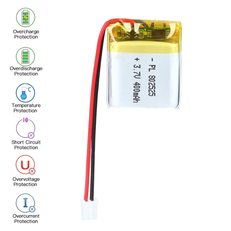 Cargue la imagen en el visor de la galería, [PH2.0-JST Connector][802525] Universal 400mAh 3.7V Rechargeable Li-Ion Lithium Polymer Battery - Polar Tech Australia
