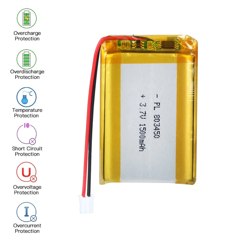 Chargez l&#39;image dans la visionneuse de la galerie, [PH2.0-JST Connector][803450] Universal 1500mAh 3.7V Rechargeable Li-Ion Lithium Polymer Battery - Polar Tech Australia
