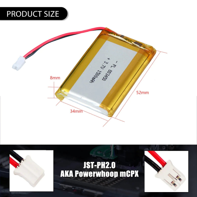 Chargez l&#39;image dans la visionneuse de la galerie, [PH2.0-JST Connector][803450] Universal 1500mAh 3.7V Rechargeable Li-Ion Lithium Polymer Battery - Polar Tech Australia
