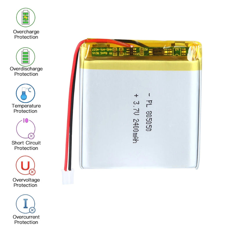 Chargez l&#39;image dans la visionneuse de la galerie, [PH2.0-JST Connector][805050] Universal 2400mAh 3.7V Rechargeable Li-Ion Lithium Polymer Battery - Polar Tech Australia
