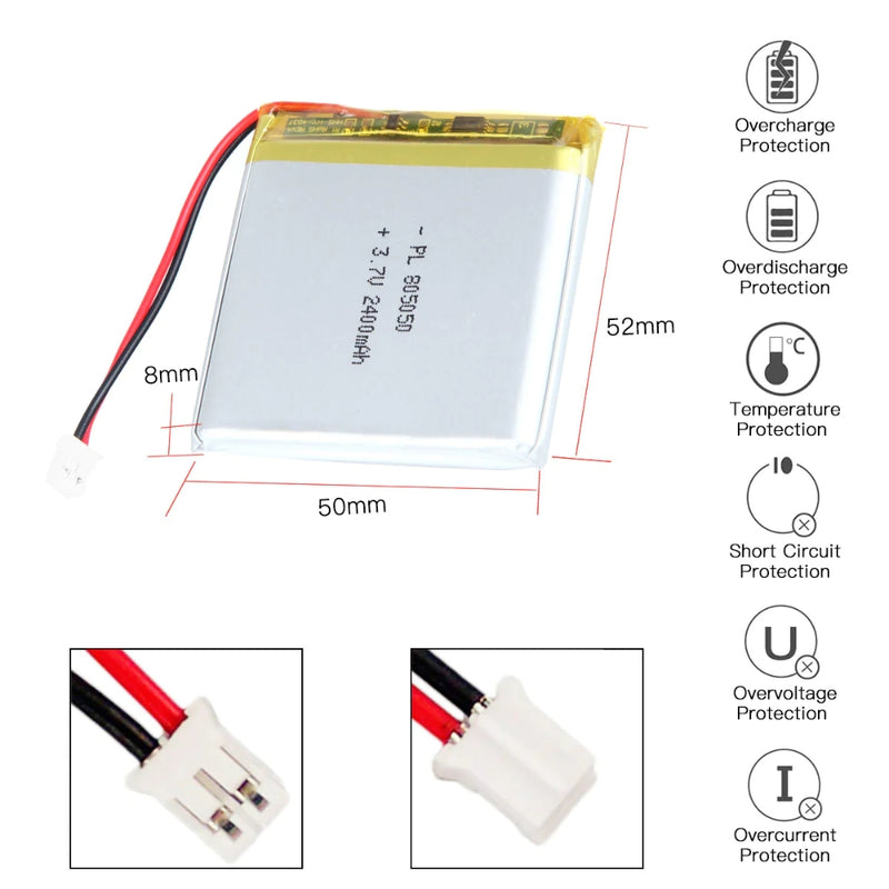 Chargez l&#39;image dans la visionneuse de la galerie, [PH2.0-JST Connector][805050] Universal 2400mAh 3.7V Rechargeable Li-Ion Lithium Polymer Battery - Polar Tech Australia
