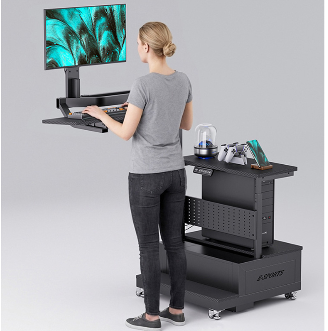 Load image into Gallery viewer, Electric Height Adjustable Rotation Mobile Office Warehouse Workbench Work Station Gaming Table Desk
