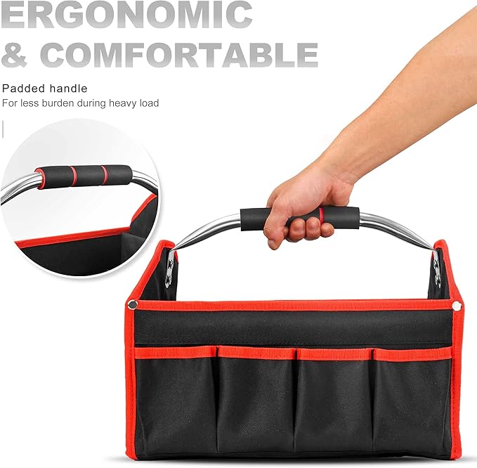 Load image into Gallery viewer, 16 Inch Large Capacity 8 Pockets Wide Mouth Electrician Open Top Tool Tote Bag Tool Storage Bag with Handle
