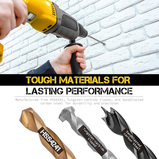 Hi-Spec 63 in 1 Multi Steel Drill Bits & Screw Nut Driver Bit Set Drilling Metal, Wood, Brick & Concrete Accessories With Storage Case