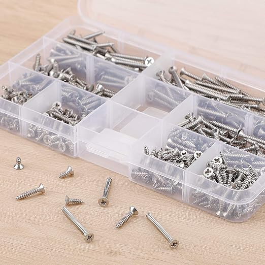 Cargue la imagen en el visor de la galería, [400 Pieces] Stainless Steel Self Tapping M3 Phillips Screws Flat Head With Storage Box
