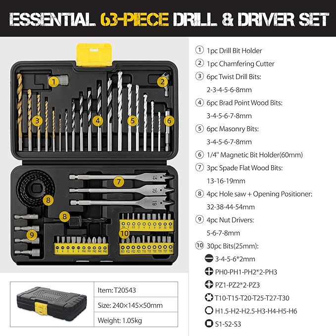 Load image into Gallery viewer, Hi-Spec 63 in 1 Multi Steel Drill Bits &amp; Screw Nut Driver Bit Set Drilling Metal, Wood, Brick &amp; Concrete Accessories With Storage Case
