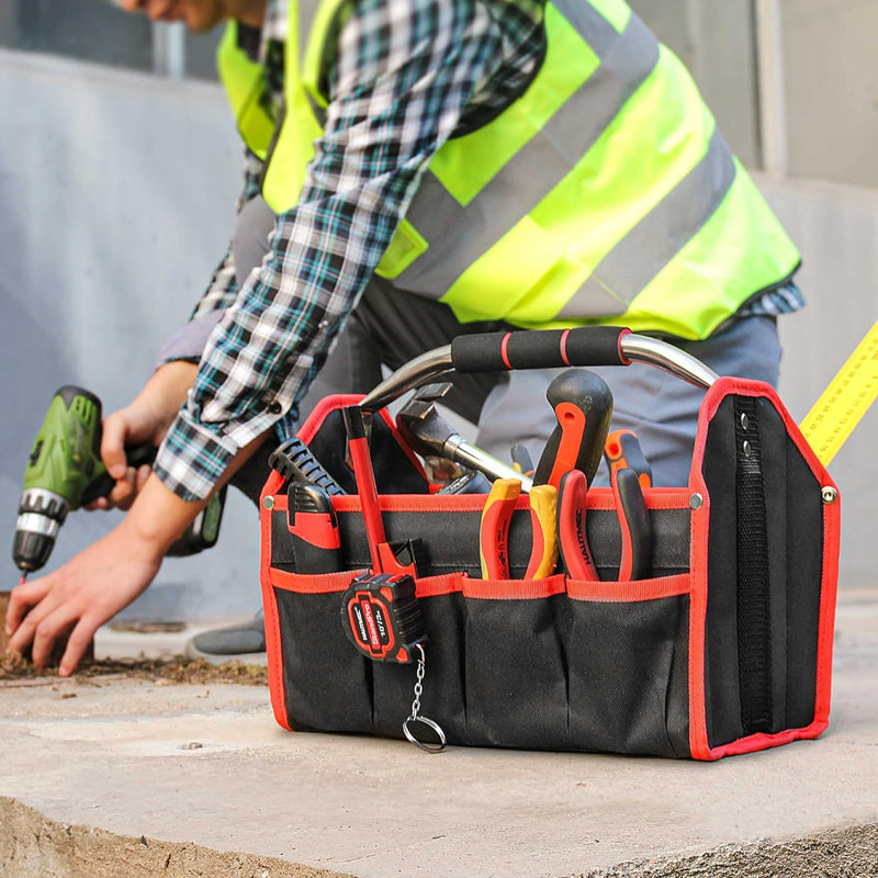 Load image into Gallery viewer, 16 Inch Large Capacity 8 Pockets Wide Mouth Electrician Open Top Tool Tote Bag Tool Storage Bag with Handle
