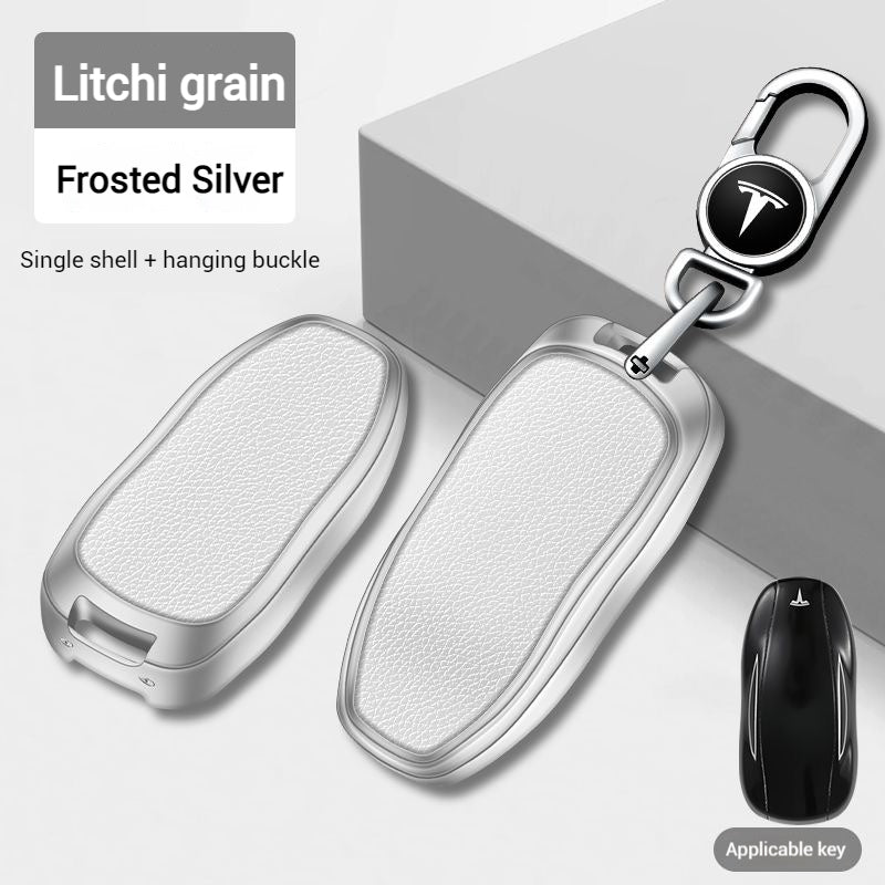 Chargez l&#39;image dans la visionneuse de la galerie, Tesla Metallic Finish + Lychee Pattern Car Key Fob Case for Model 3, Y, X, S

