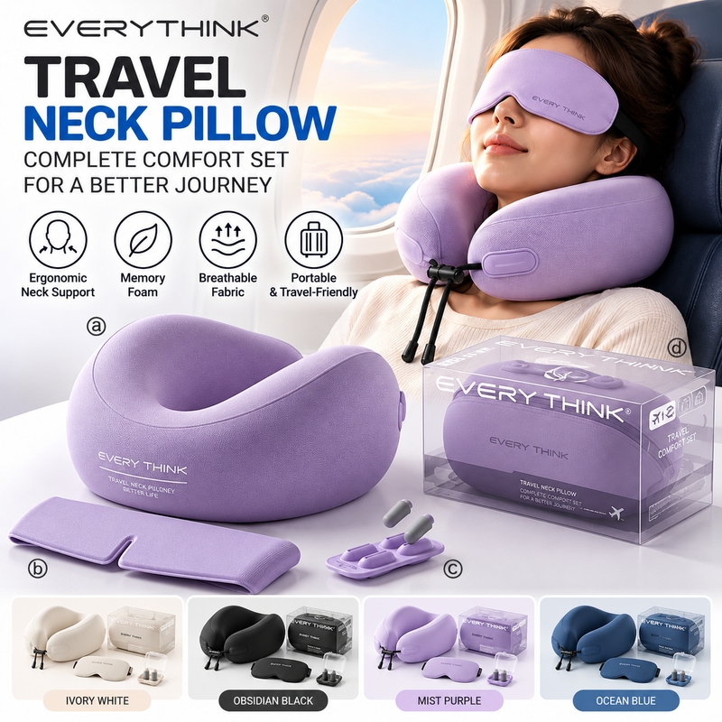 Load image into Gallery viewer, EVERYTHINK Ergonomic Memory Foam Travel Neck Pillow with Eye Mask, Earplugs &amp; Carry Case – Adjustable Neck Support for Airplane, Car &amp; Travel - Polar Tech Australia
