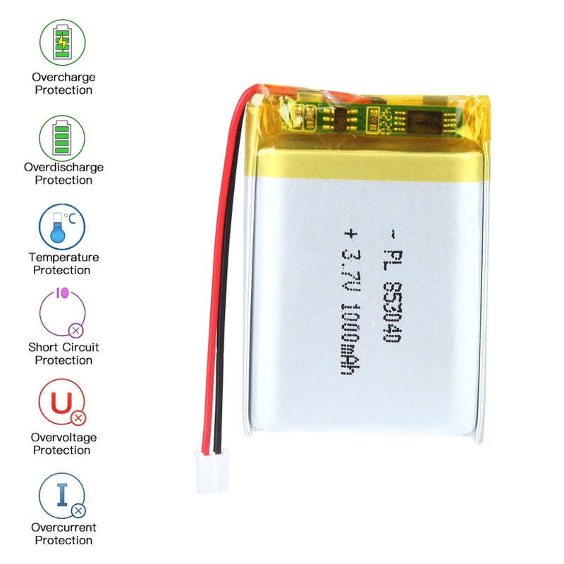 Cargue la imagen en el visor de la galería, [PH2.0-JST Connector][853040] Universal 1000mAh 3.7V Rechargeable Li-Ion Lithium Polymer Battery - Polar Tech Australia
