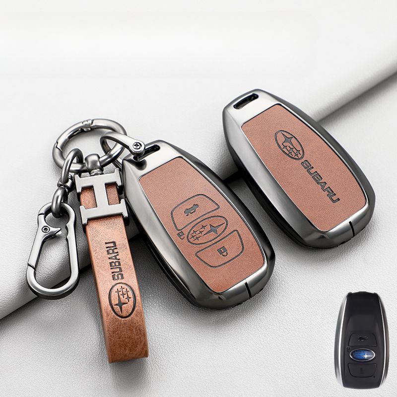 Chargez l&#39;image dans la visionneuse de la galerie, Subaru Zinc Alloy + PU Leather Car Key Fob Protective Cover Case For Outback, Forester, Impreza, WRX, XV, Crosstrek, Legacy

