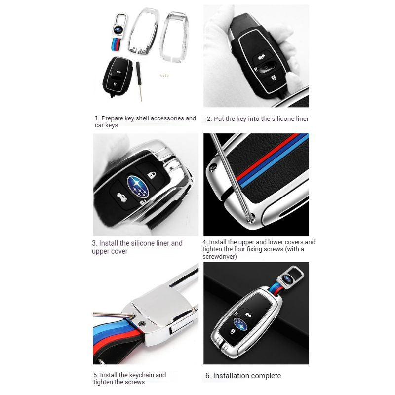 Chargez l&#39;image dans la visionneuse de la galerie, Subaru Metal Shell &amp; Soft Silicone Full Protection Remote Car Key Fob Case Cover For Outback, Forester, Impreza, WRX, XV, Crosstrek, Legacy
