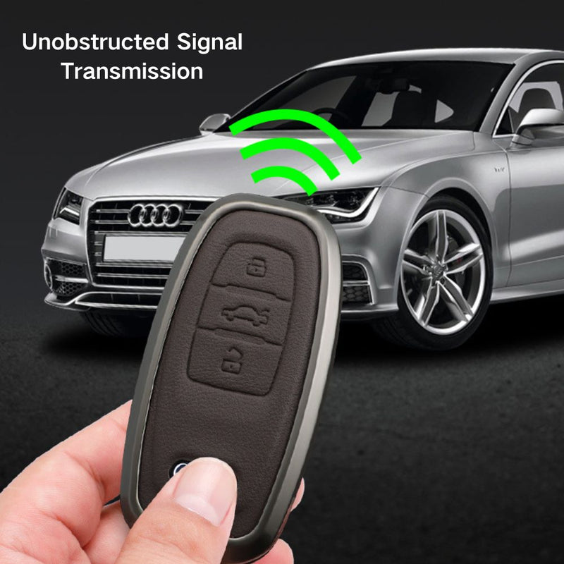 Load image into Gallery viewer, Audi Zinc Alloy + Leather Car Key Fob Case Cover For A4, A5, A6,A8, Q2, Q5, Q7
