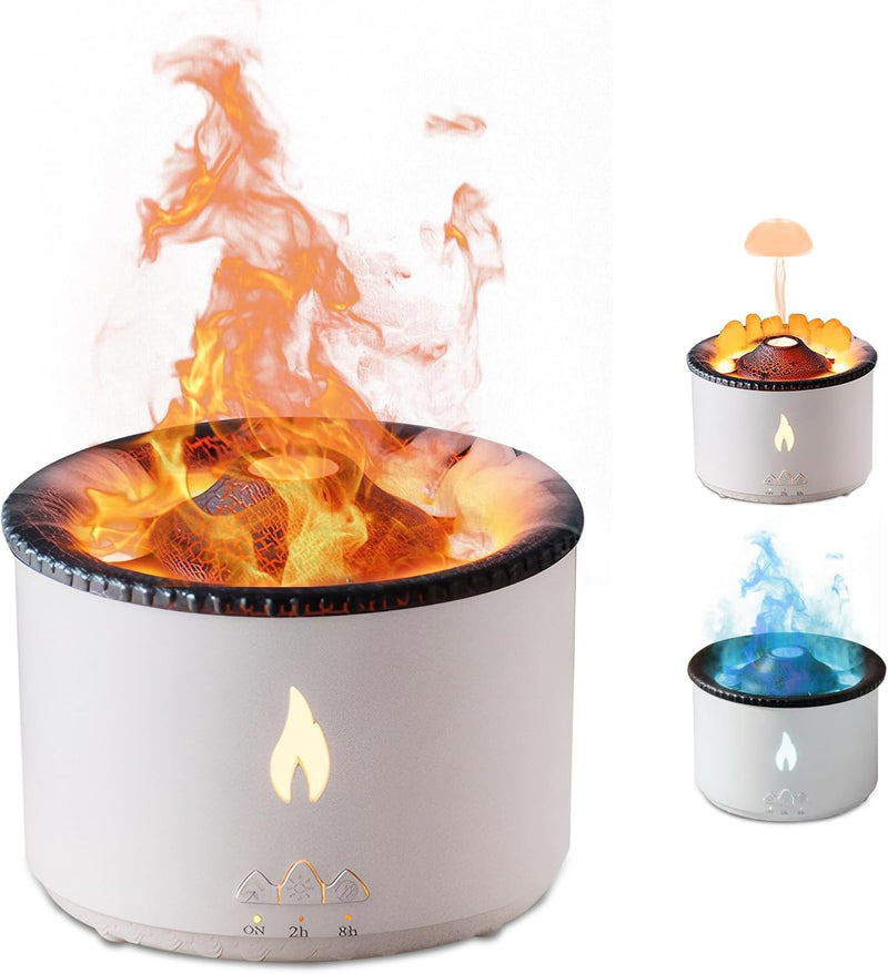 Cargue la imagen en el visor de la galería, Volcano Humidifier Flame Aroma Diffuser Ultrasonic Essential Oil Scent Diffuser 300ml Large Capacity 2-in-1 Essential Oil Diffuser with Function Timer for Bedroom Home Office (Double Color Flame)

