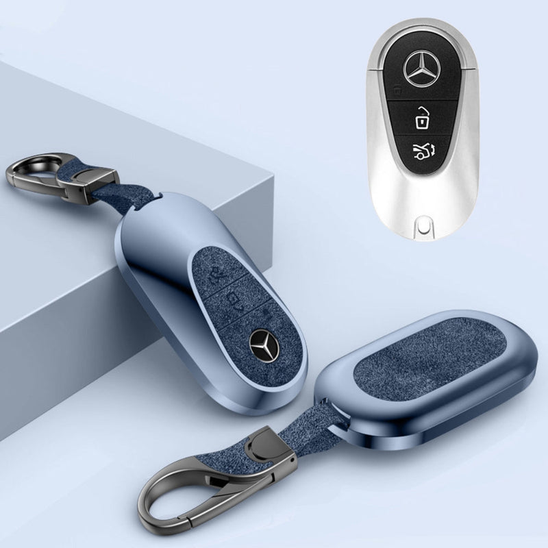 Chargez l&#39;image dans la visionneuse de la galerie, Mercedes Benz Aluminum Alloy Leather Car Key Fob Protection Case Cover For Benz A, C, E, S, G-Class, GLA, GLB, GLC, GLE, GLS, CLA, CLS, EQC
