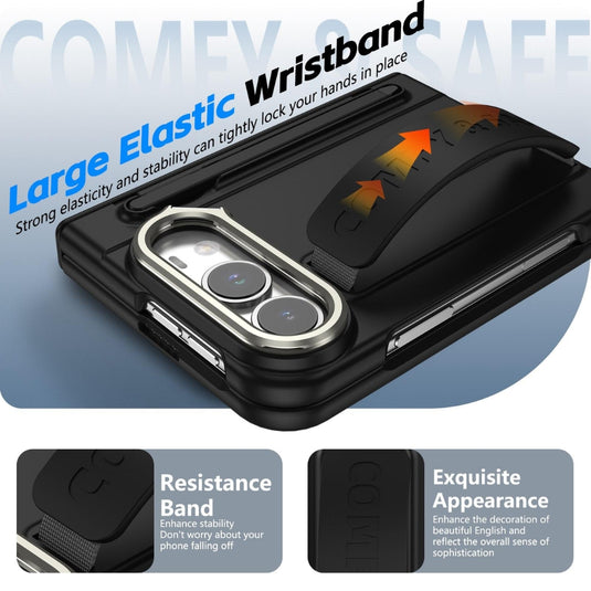Apple iPhone Ultra / Fold - Film Integrated Lens Frame Bracket Phone Case with Wristband / Pen