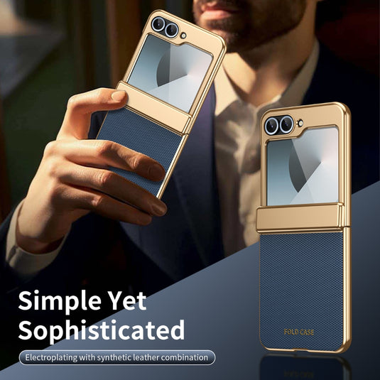 Samsung Galaxy Z Flip8 5G - Electroplated Vegan Leather Full-Body Shockproof Phone Case