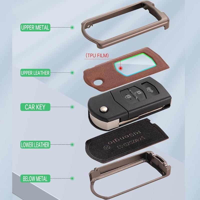 Chargez l&#39;image dans la visionneuse de la galerie, Mazda Zinc Alloy Leather Folding Car Key Fob Case Cover For Mazda 2, 3, 5, 6, CX-5, CX-7, CX-9, RX-8, MX-5
