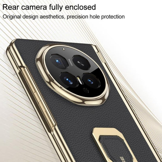 Honor Magic V6 - Magnetic Folding Hinge Leather Phone Case with Wristband & Rotating Holder